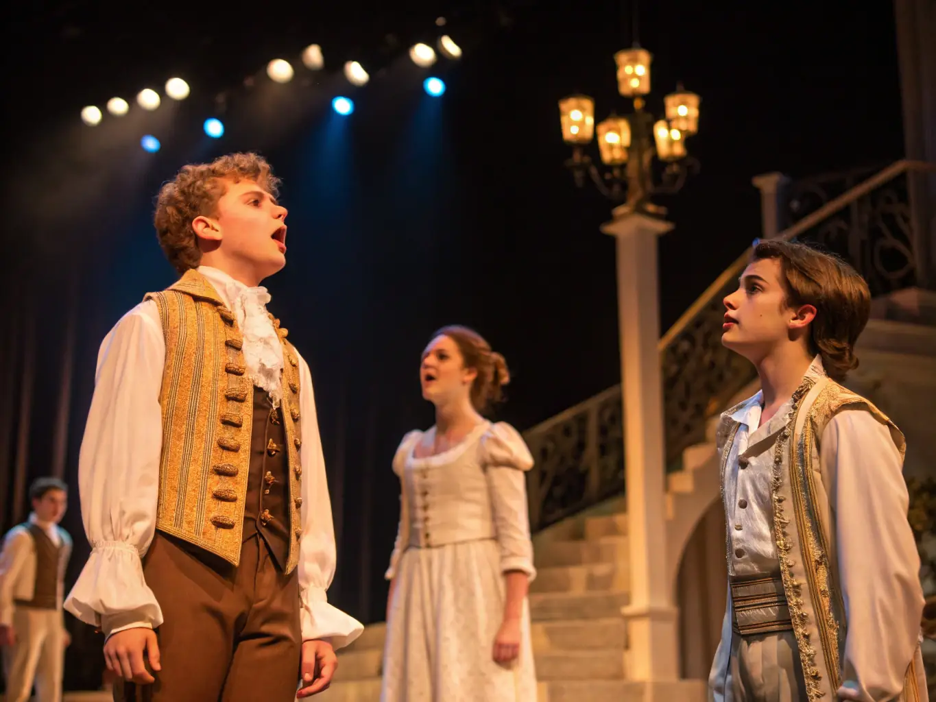 A vibrant photo of a theater performance with actors on stage and an engaged audience, representing the arts and cultural programs at ABPGA.
