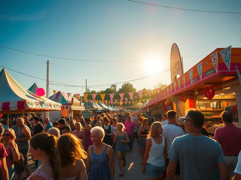 A lively image of a community event, showing people of all ages enjoying a festival with music, food, and games, reflecting ABPGA's focus on community engagement and leisure activities.